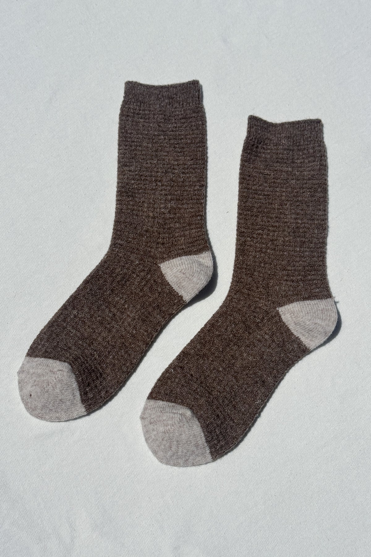LEBON SHOPPE WOOL WAFFLE SOCKS BROWN OATMEAL