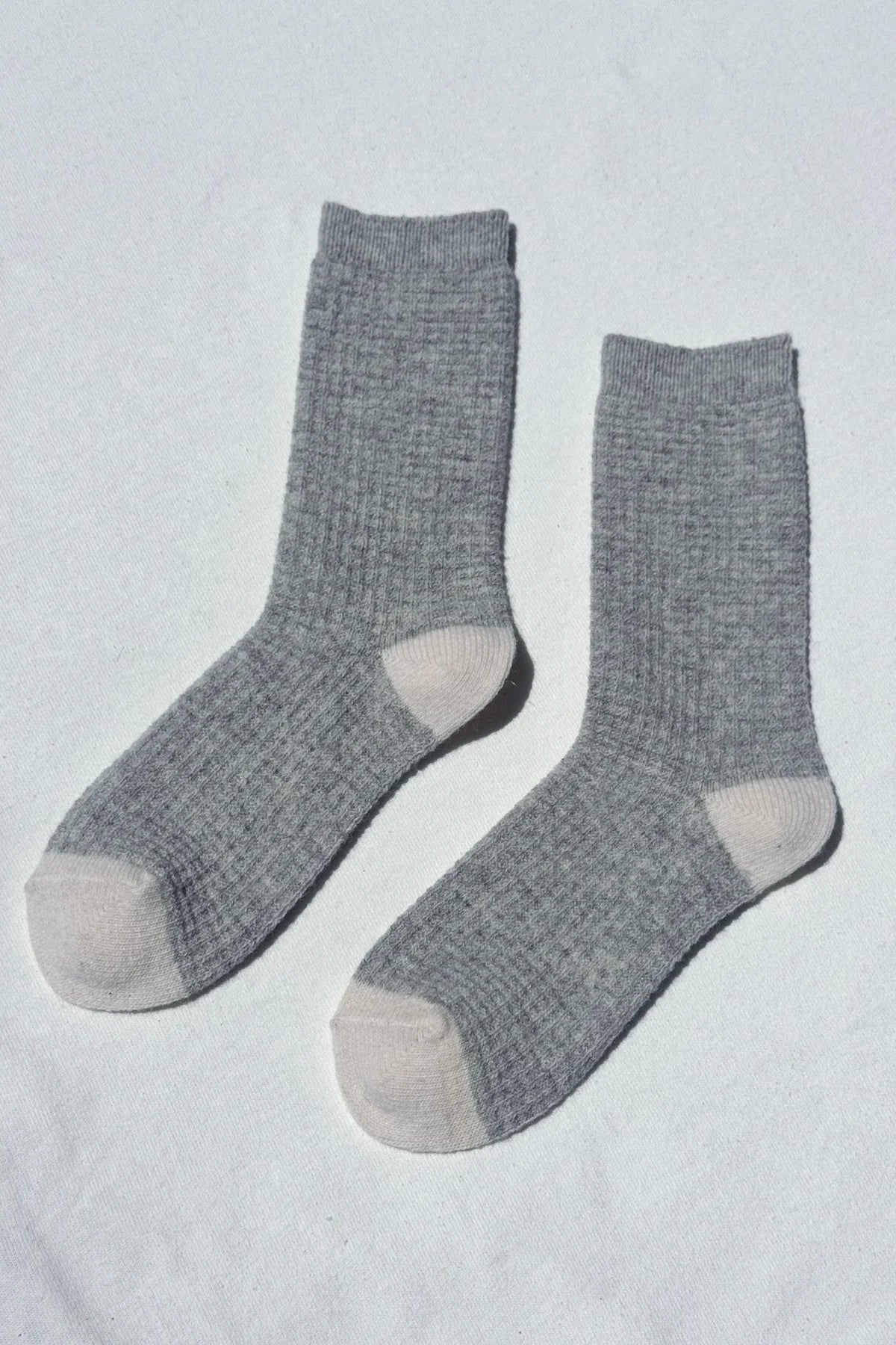 LEBON SHOPPE WOOL WAFFLE SOCKS STONE CREAM