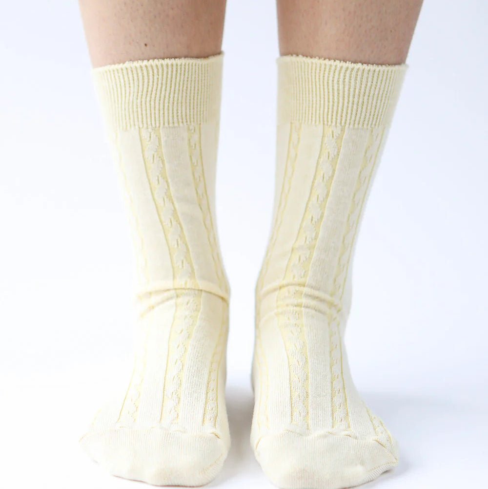 OKAYOK COTTON CABLE DRESS SOCKS BUTTER YELLOW