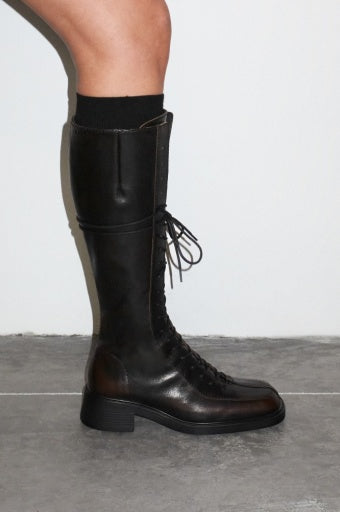 Sabryna Brushed Brown Grey Lace Tall Boots - Shoe Market NYC