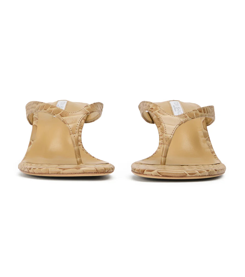 TONY BIANCO KRISTA THONGS IN TAN PYTHON - Shoe Market NYC