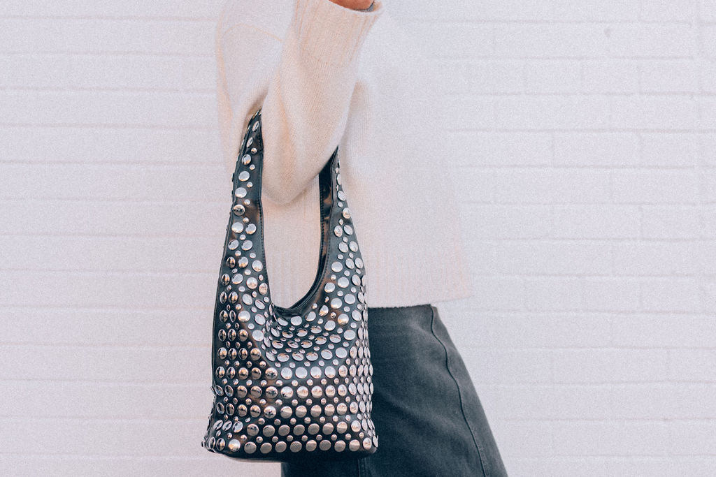STUDDED HOBO-BLACK