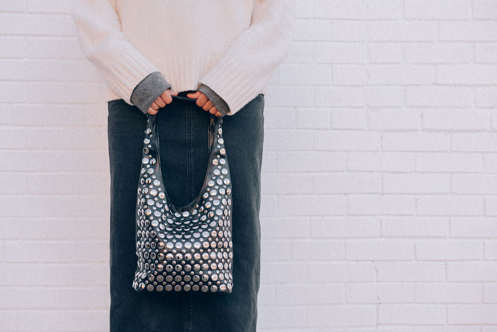 STUDDED HOBO-BLACK