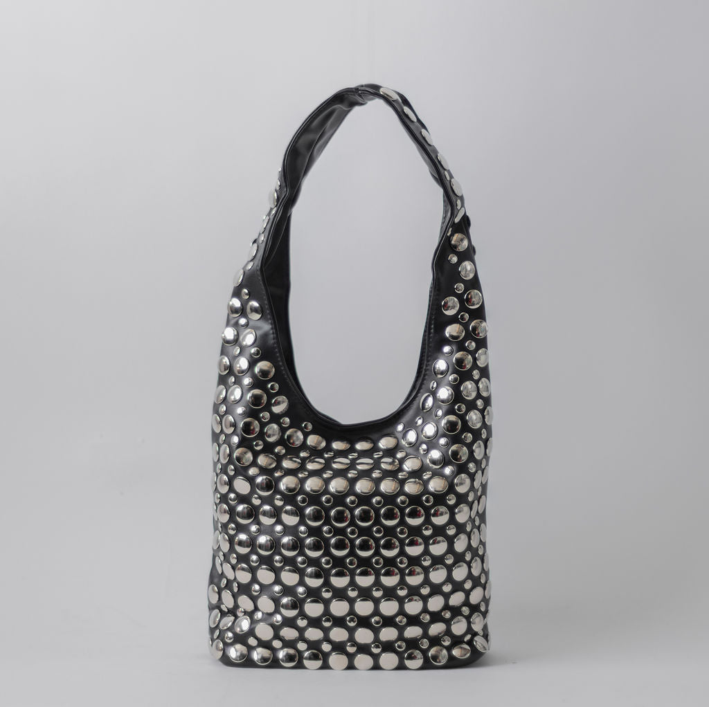 STUDDED HOBO-BLACK