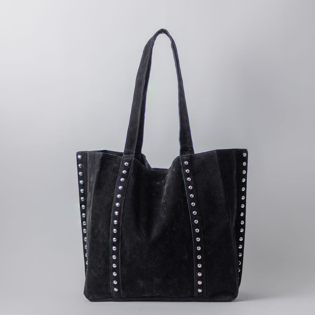 SUEDED STUD  TOTE-BLACK