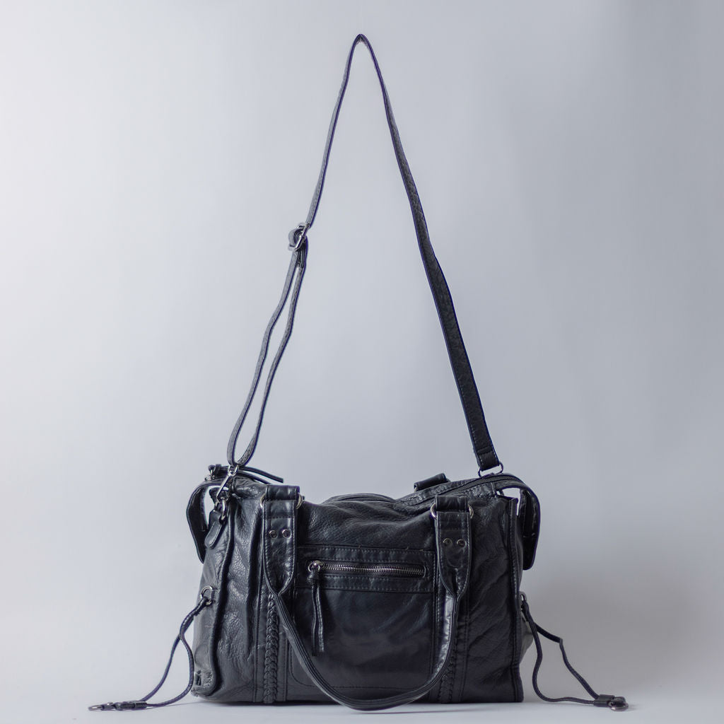 WASHED LARGE SATCHEL-BLACK
